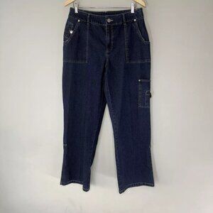 Capagallo Baggy Y2K Pipe Jeans Wide Leg Dark Blue Women’s Sz 10 Cargo High Rise